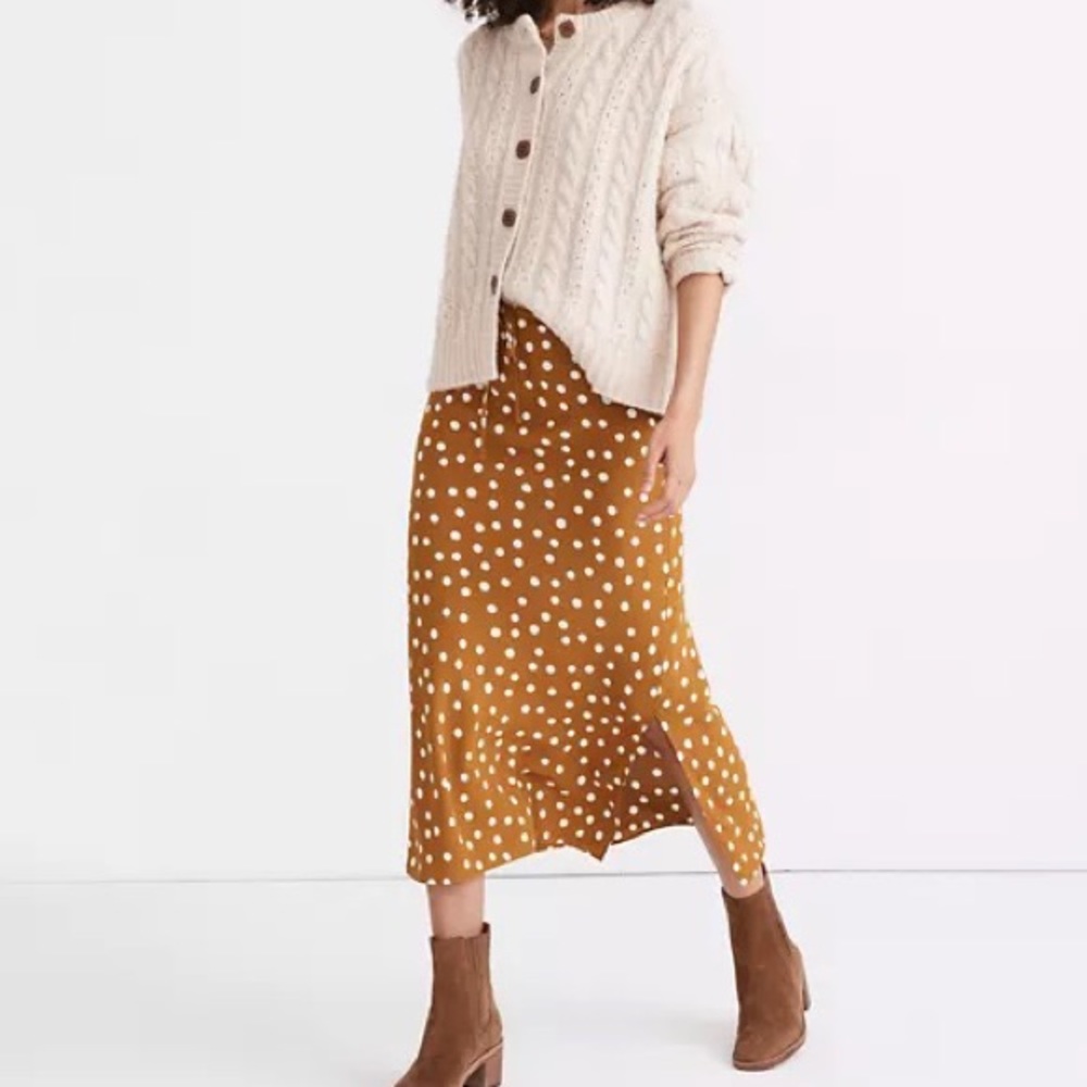 Madewell Drawstring MIDI Slip Skirt in Big Dot